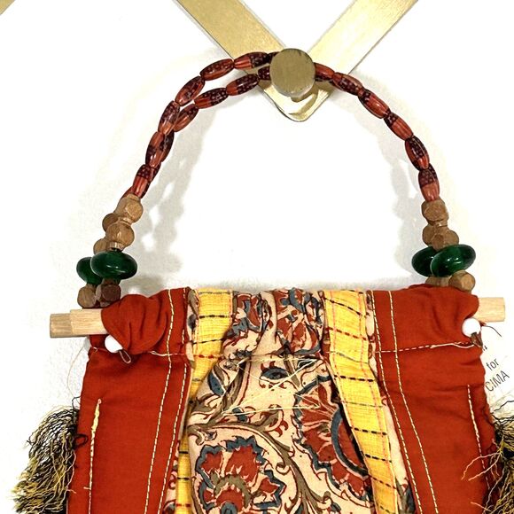 New Boho Handbag Fabric Beaded Fringe Bells Embroidered Purse Artsy Festival nwt - Picture 2 of 9